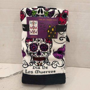 Día de Los Muertos Sugar Skull  Set of Two Towels Halloween Goth Spooky
